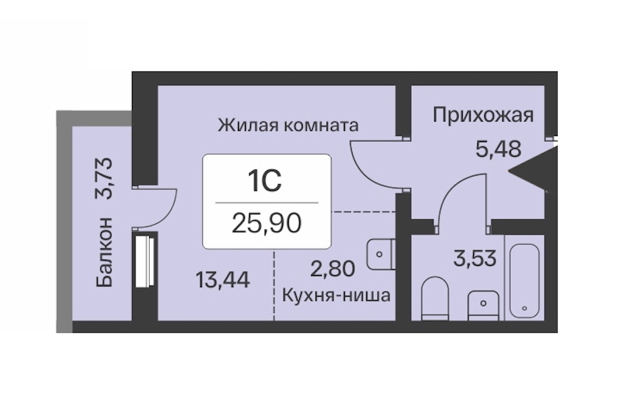 Квартира студия 25.9 м², 4/10 эт., ЖК «Расцветай в Янино»